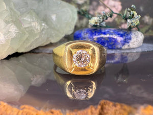 14 karaat gouden zegelring met diamant 14 karaat gouden zegelring met diamant
