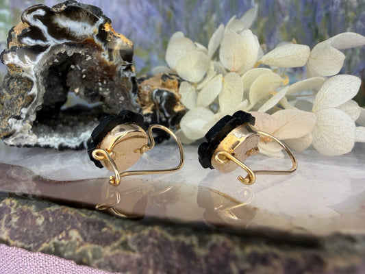 14 karaat rosegouden oorbellen met bloem