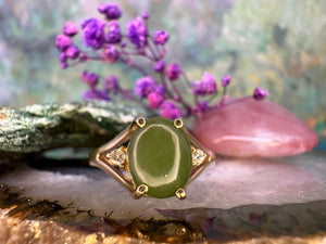 9 karaat gouden ring met jade en diamant 9 karaat gouden ring met jade en diamant