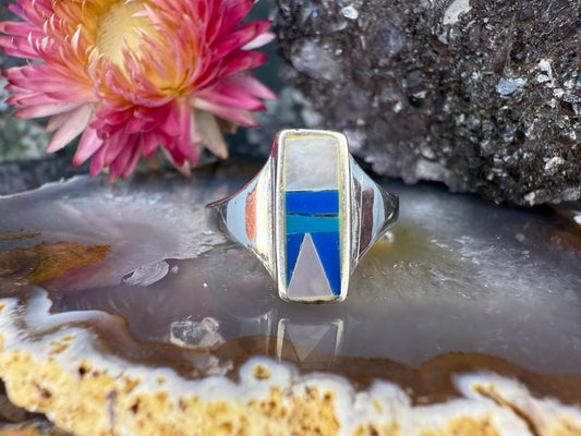 Zilveren parelmoer ring