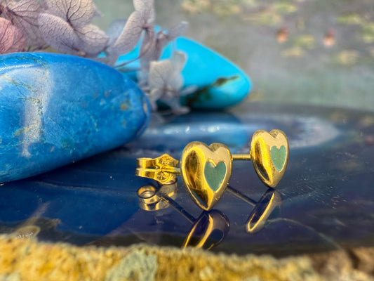 18 karaat gouden hartjes oorbellen met emaille