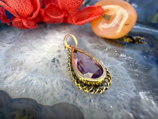 14 karaat gouden hanger met paarse steen