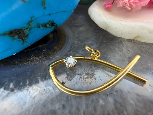 14 karaat gouden vis hanger met diamant