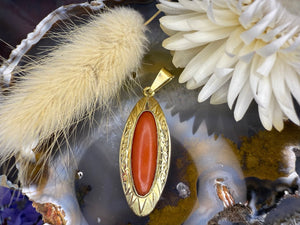 14 karaat gouden bloedkoraal hanger 14 karaat gouden bloedkoraal hanger