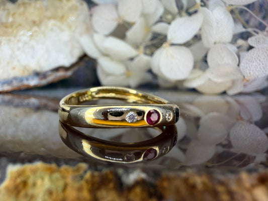 14 karaat gouden ring met edelstenen en diamant