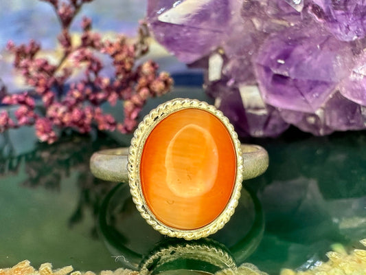 Zilveren ring met cats eye