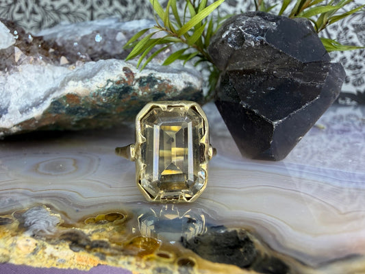 14 karaat gouden rookkwarts ring