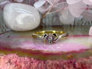 14 karaat wit- en geelgouden ring met diamant 14 karaat wit- en geelgouden ring met diamant