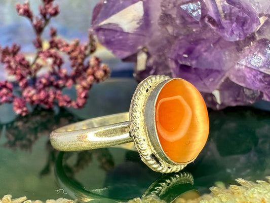 Zilveren ring met cats eye