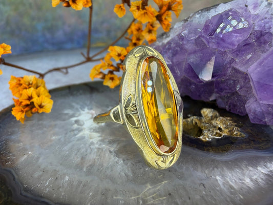 14 karaat gouden gele saffier ring