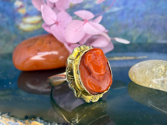 18 karaat gouden bloedkoraal camee ring