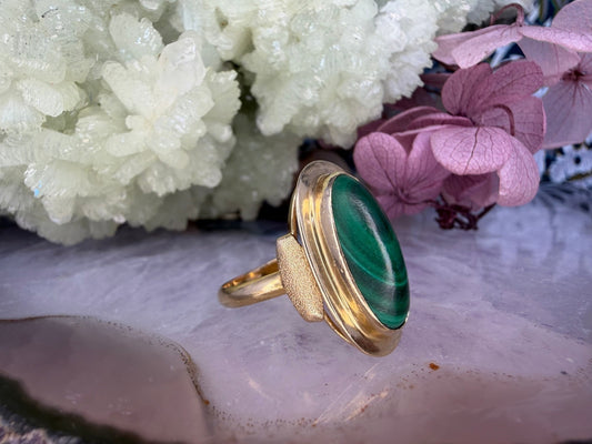 14 karaat gouden malachiet ring