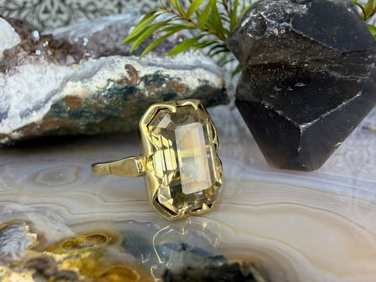 14 karaat gouden rookkwarts ring