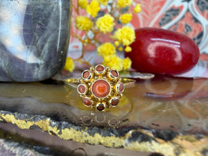 14 karaat gouden ring met bloedkoraal 14 karaat gouden ring met bloedkoraal