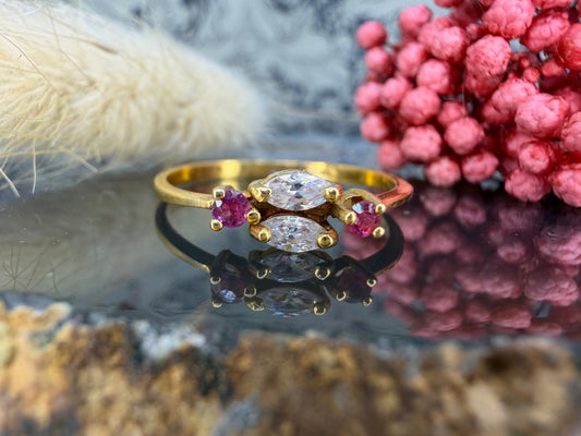 14 karaat gouden ring met edelstenen