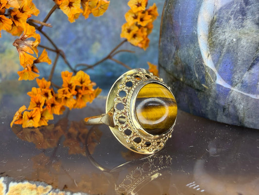 14 karaat gouden tijgeroog ring