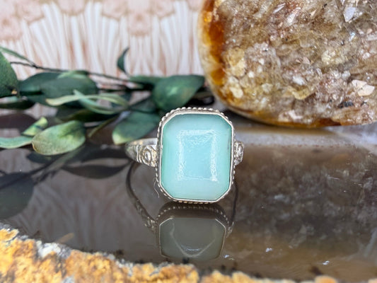 Zilveren ring met melkglas