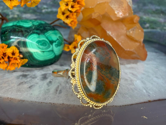 14 karaat gouden mosagaat ring