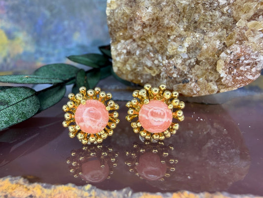 14 karaat gouden rhodochrosiet oorknoppen