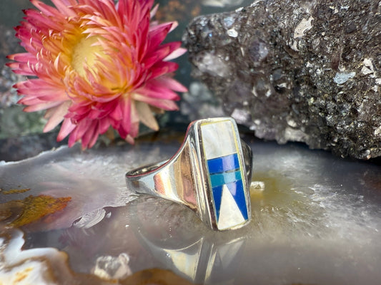 Zilveren parelmoer ring