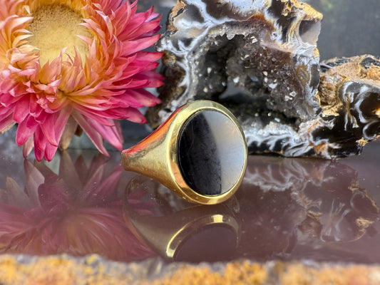 14 karaat gouden onyx zegelring