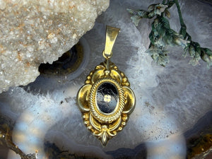 14 karaat gouden victoriaanse rouwhanger