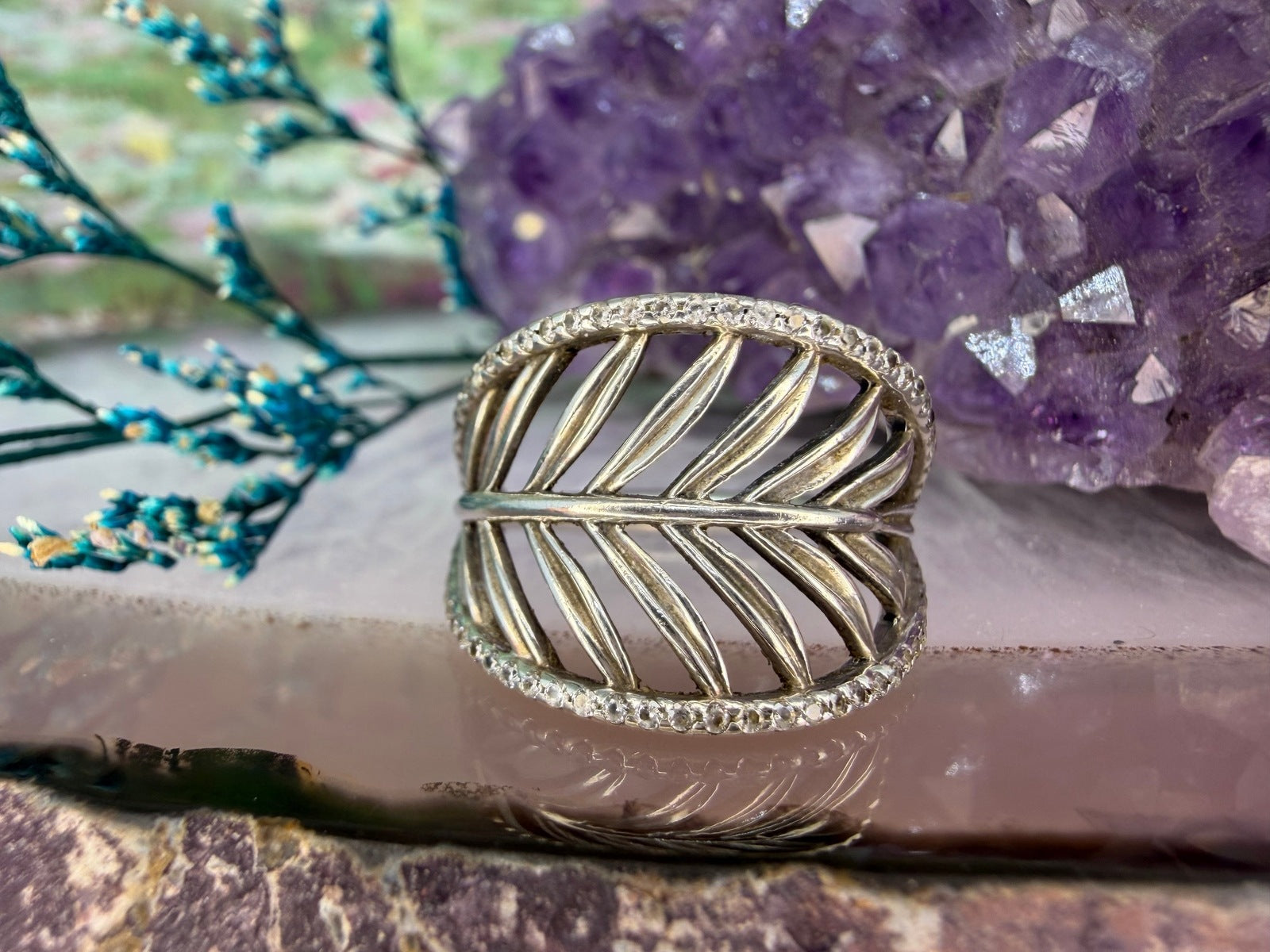 Zilveren blad ring
