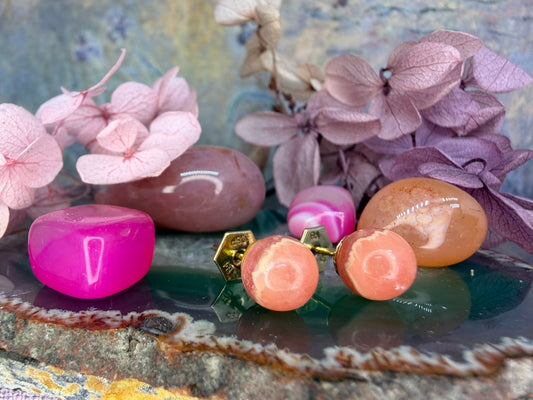 8 karaat rhodochrosiet oorknoppen