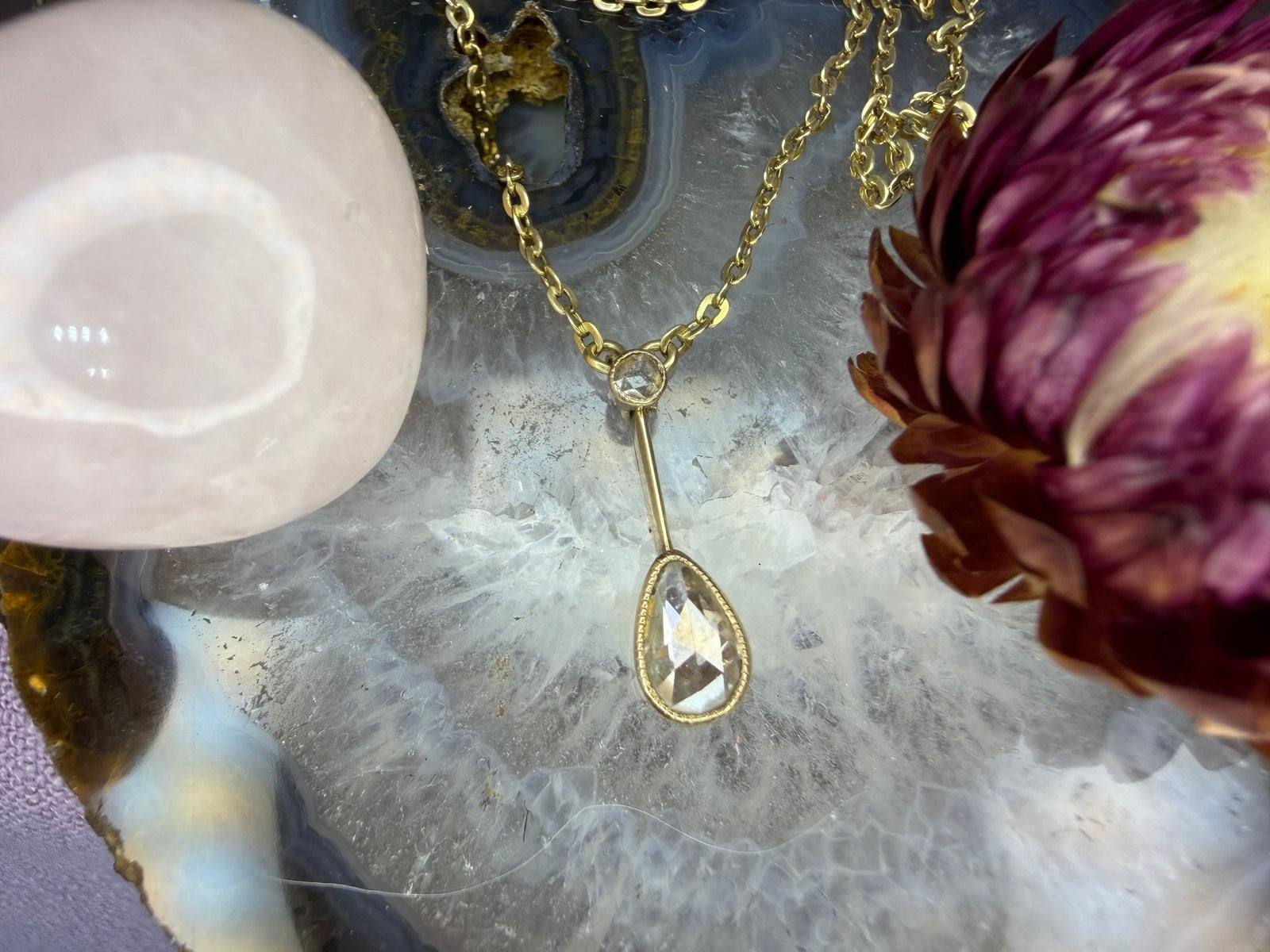 14 karaat gouden ketting met diamant hanger