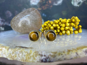 18 karaat gouden oorknoppen met tijgeroog
