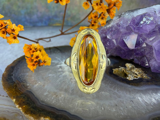 14 karaat gouden gele saffier ring