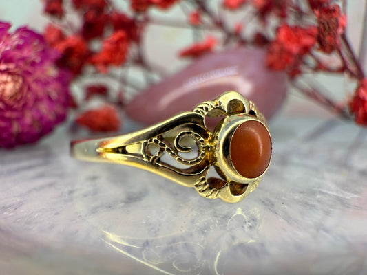 14 karaat gouden ring met bloedkoraal