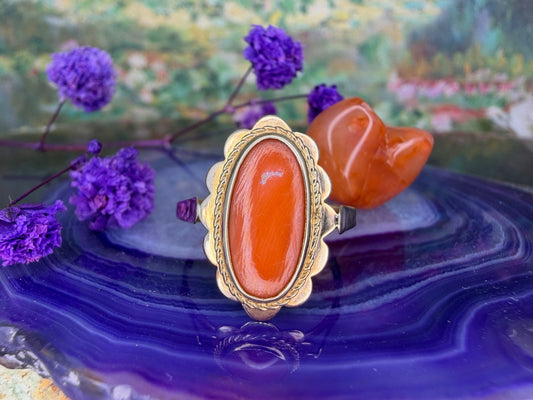 14 karaat gouden bloedkoraal ring