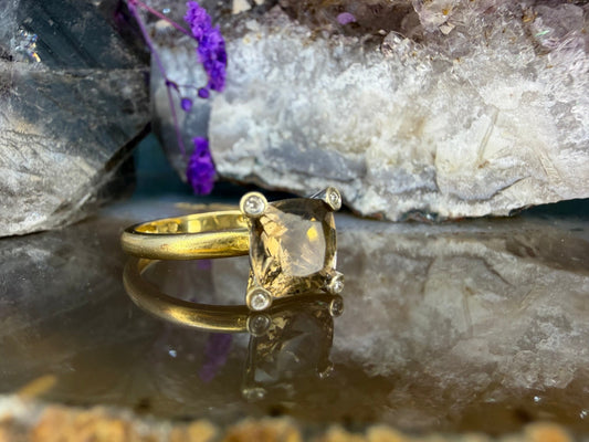 18 karaat gouden rookkwarts ring