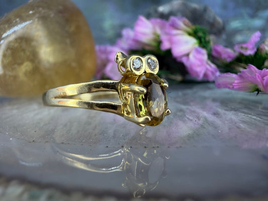 14 karaat gouden ring met toermalijn en diamant