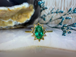 18 karaat gouden ring met smaragd en diamant