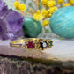 18 karaat gouden ring met edelstenen en diamant