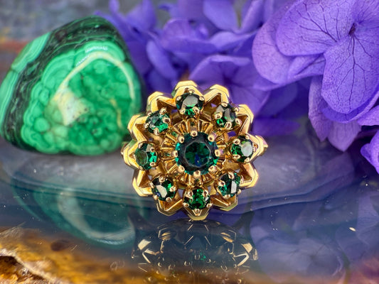 14 karaat gouden ring met groene stenen