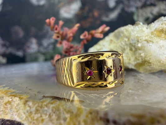 14 karaat gouden ring met robijntjes