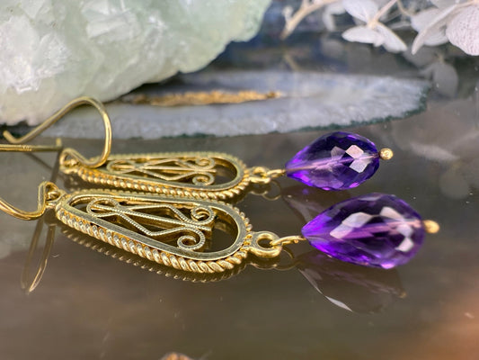 14 karaat gouden amethist oorbellen