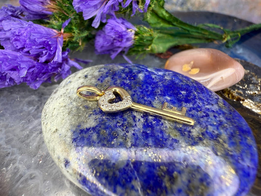 14 karaat gouden sleutel bedel met diamantjes