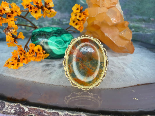 14 karaat gouden mosagaat ring