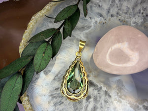14 karaat gouden groene topaas hanger