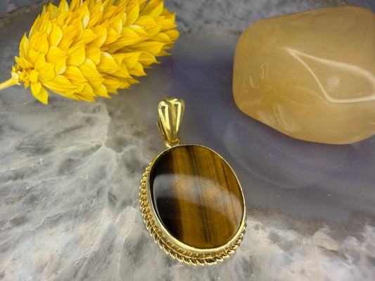14 karaat gouden tijgeroog hanger