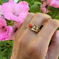 14 karaat gouden bloedkoraal ring