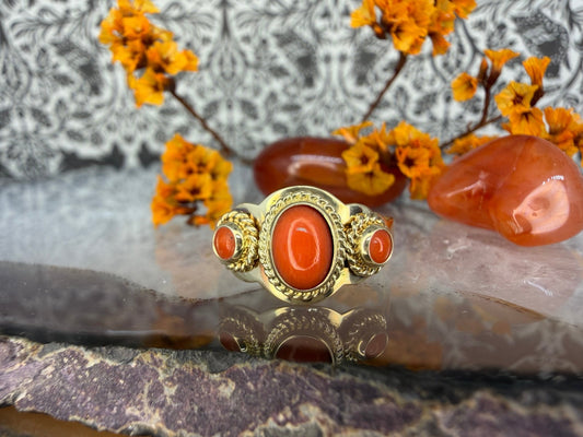 14 karaat gouden bloedkoraal ring