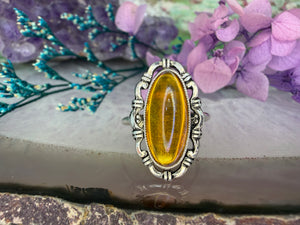 Zilveren ring met gele steen