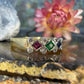 14 karaat gouden ring met edelstenen en diamanten