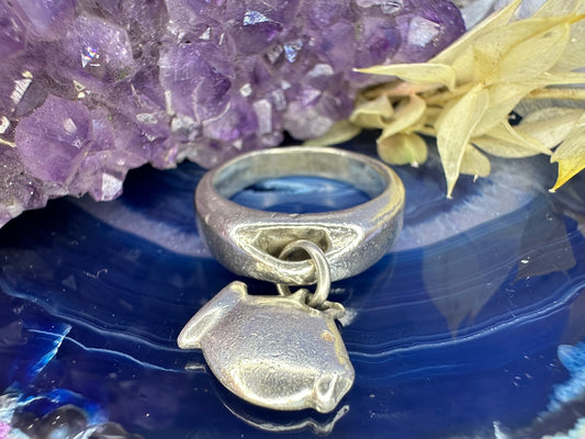 Zware zilveren ring met visbedel