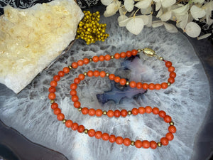 14 karaat gouden bloedkoraal choker